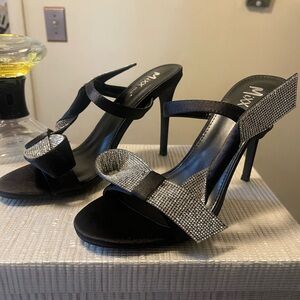 Black and Silver High Heel Sandals
